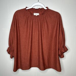 Madewell TeXTURE & THREAD Women XL Clipdot Ruffle Neck 3/4 Sleeve Textured Shirt